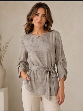 21. 100% Cotton Metallic & Floral Tunic with Tie Waist: like new!